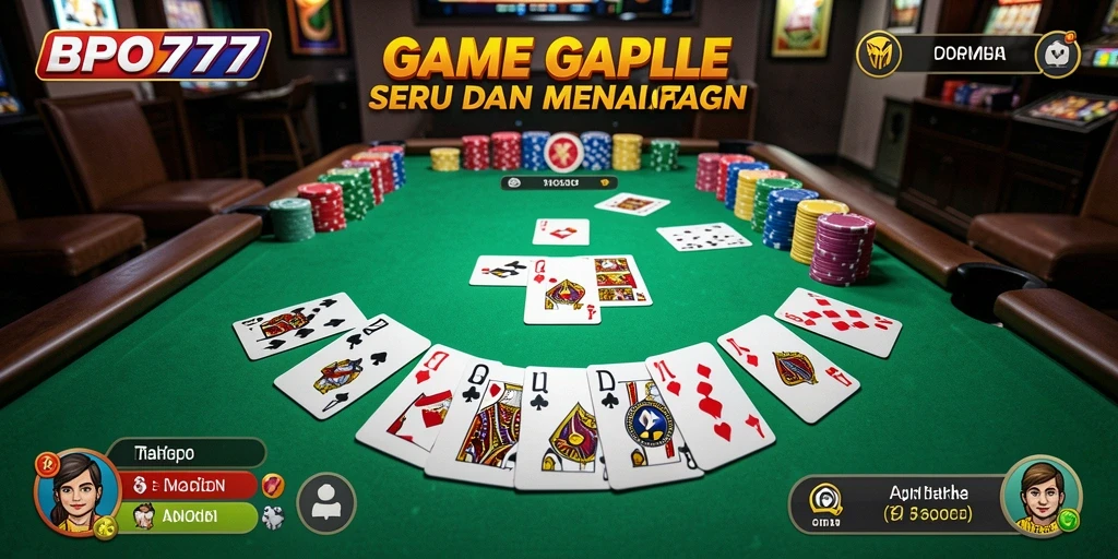 Screenshot BPO777 menampilkan gameplay Gaple yang seru dan interaktif.