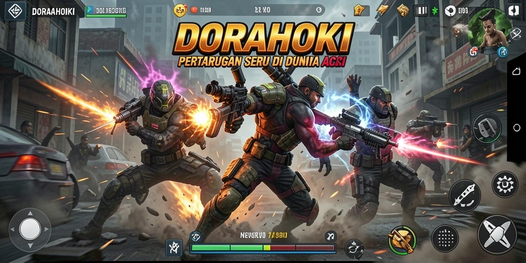 Tampilan Screenshot Utama DORAHOKI dengan pertarungan seru.