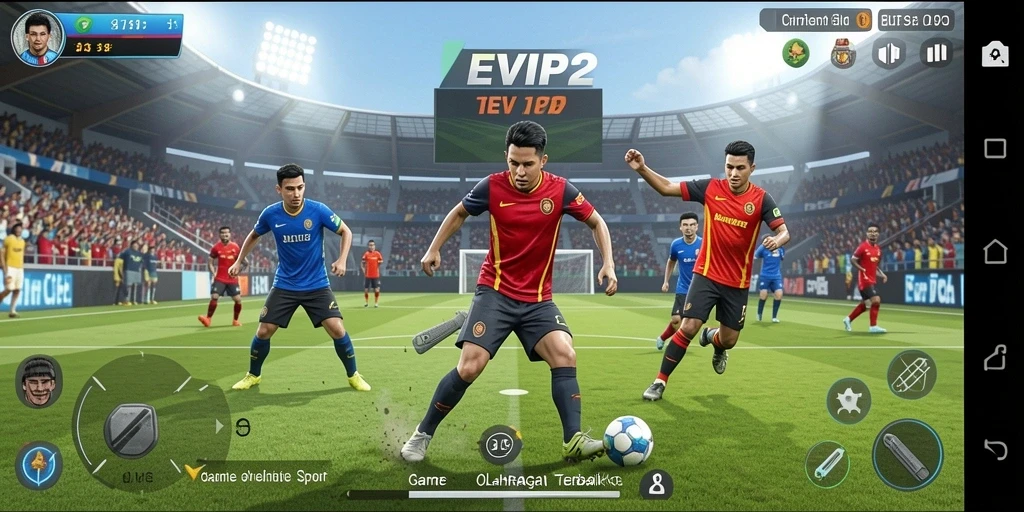 Tangkapan layar gameplay EVIP2 menampilkan pertandingan olahraga yang seru dan mendebarkan.