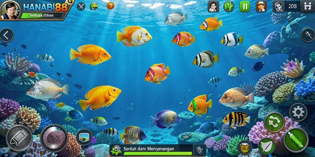 Tampilan gameplay seru dalam Tembak Ikan HANABI88.