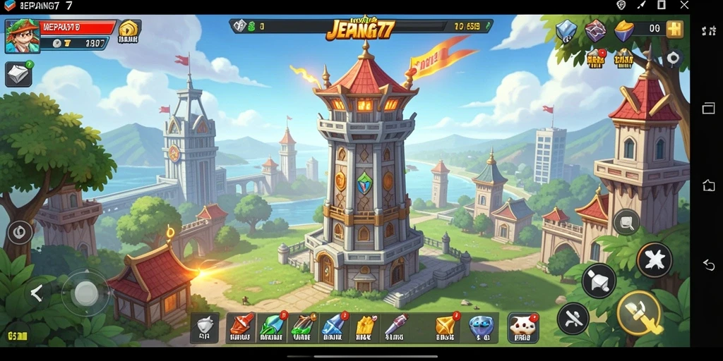 Screenshot JEPANG77 menampilkan aksi gameplay Tower Defense yang seru.