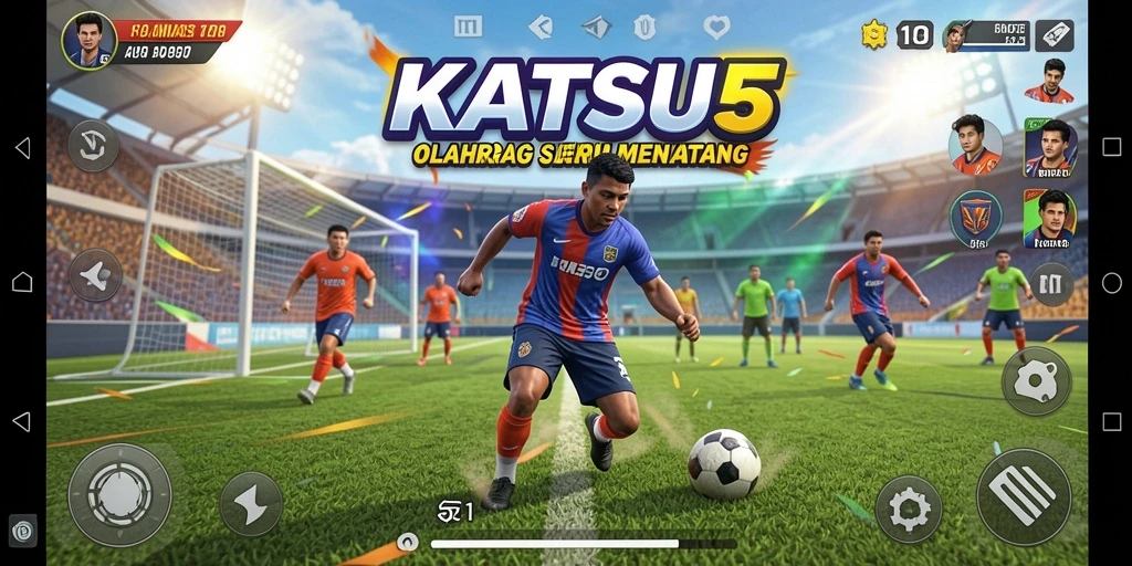 Tangkapan layar utama KATSU5 menampilkan aksi seru dalam permainan olahraga.