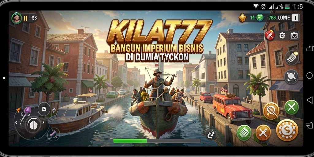 Tampilan gameplay KILAT77 yang menampilkan manajemen bisnis yang seru.