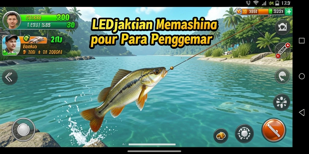Screenshot gameplay <strong>LEDAK388</strong> menampilkan pemain yang menangkap ikan besar di lautan.
