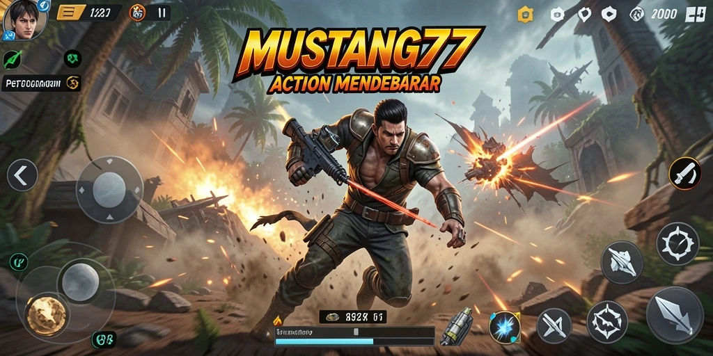 Tangkapan layar menunjukkan aksi mendebarkan dari gameplay MUSTANG77.