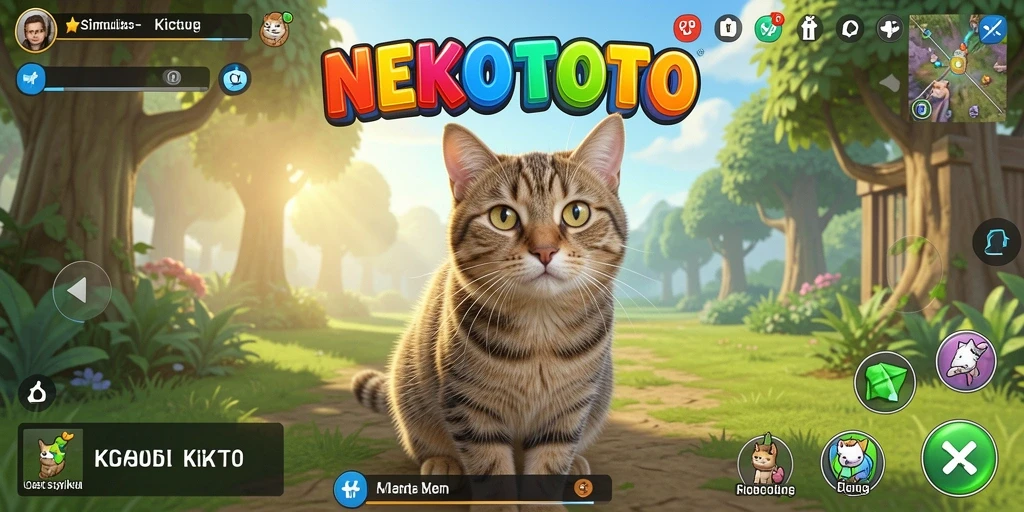 Tampilan gameplay NEKOTOTO dengan kucing lucu dan interaksi menyenangkan.