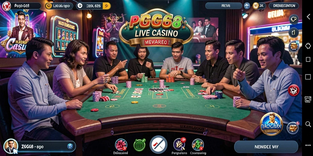 Screenshot utama PGG68 yang menampilkan gameplay Live Casino yang seru.