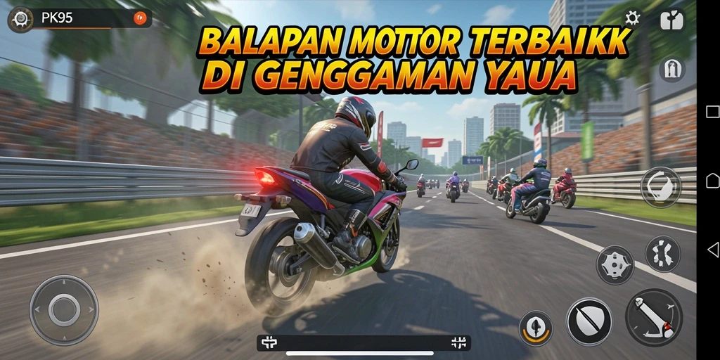 Gameplay PK95 dengan grafis balapan motor yang memukau.