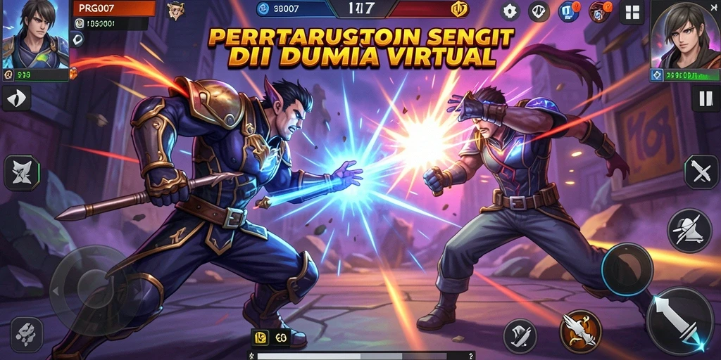 Screenshot gameplay PRG007 menunjukkan pertarungan intens antara dua karakter.